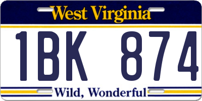 WV license plate 1BK874