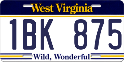 WV license plate 1BK875