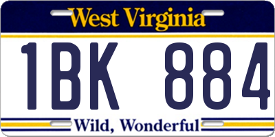 WV license plate 1BK884