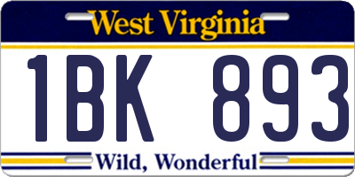 WV license plate 1BK893
