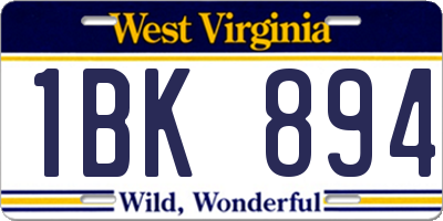 WV license plate 1BK894