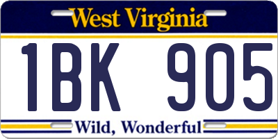 WV license plate 1BK905