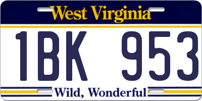WV license plate 1BK953