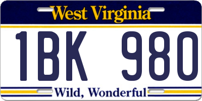 WV license plate 1BK980
