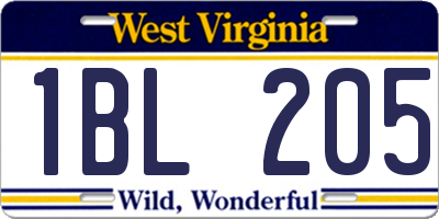 WV license plate 1BL205