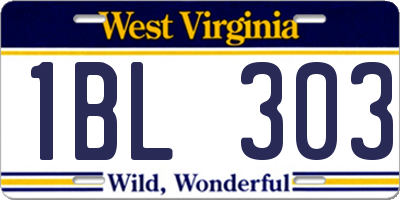 WV license plate 1BL303