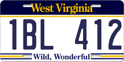 WV license plate 1BL412
