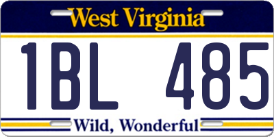 WV license plate 1BL485