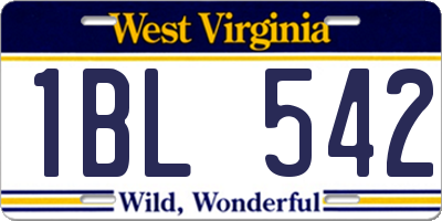 WV license plate 1BL542