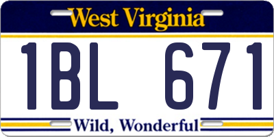 WV license plate 1BL671
