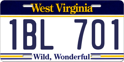 WV license plate 1BL701