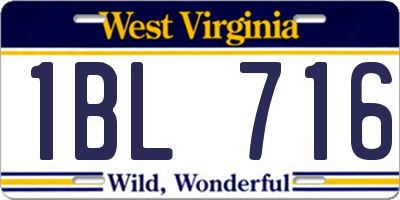 WV license plate 1BL716