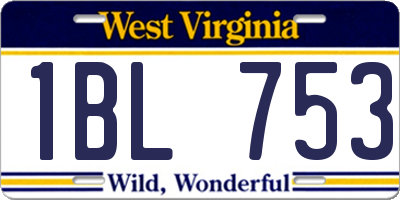 WV license plate 1BL753
