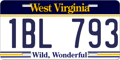 WV license plate 1BL793