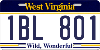 WV license plate 1BL801