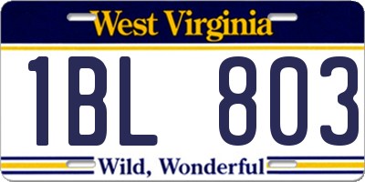 WV license plate 1BL803