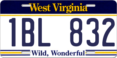 WV license plate 1BL832