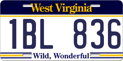 WV license plate 1BL836