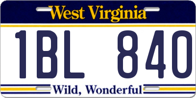 WV license plate 1BL840