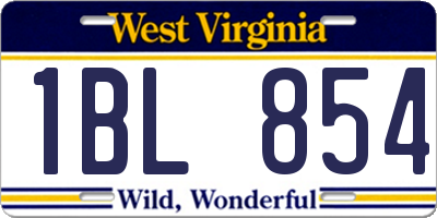 WV license plate 1BL854