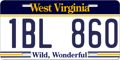 WV license plate 1BL860