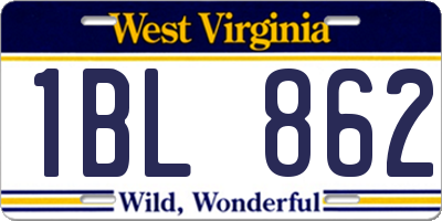 WV license plate 1BL862