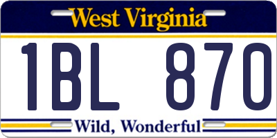 WV license plate 1BL870