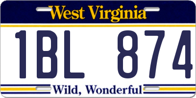 WV license plate 1BL874