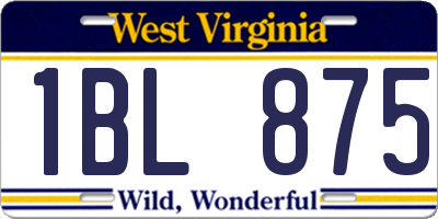 WV license plate 1BL875