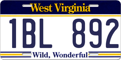 WV license plate 1BL892