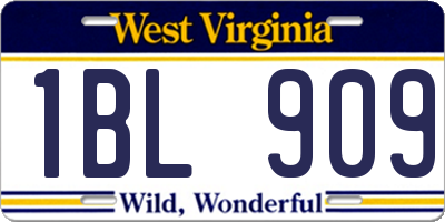 WV license plate 1BL909
