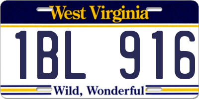 WV license plate 1BL916