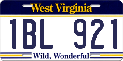 WV license plate 1BL921