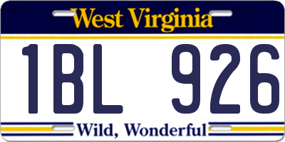 WV license plate 1BL926