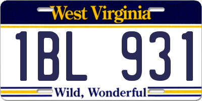 WV license plate 1BL931