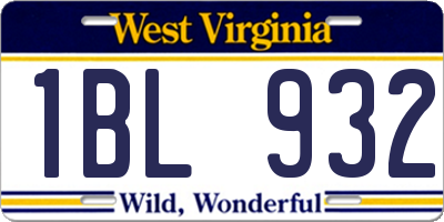 WV license plate 1BL932
