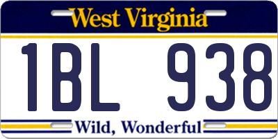 WV license plate 1BL938
