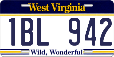 WV license plate 1BL942