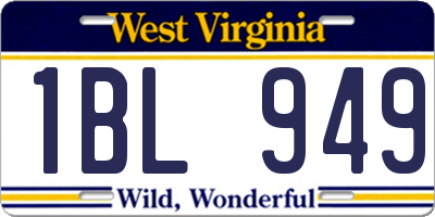 WV license plate 1BL949