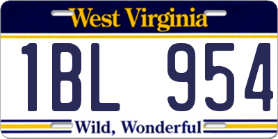 WV license plate 1BL954