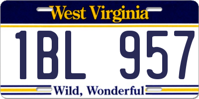 WV license plate 1BL957