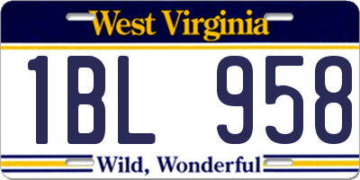 WV license plate 1BL958