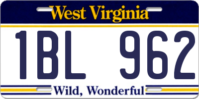 WV license plate 1BL962