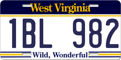 WV license plate 1BL982
