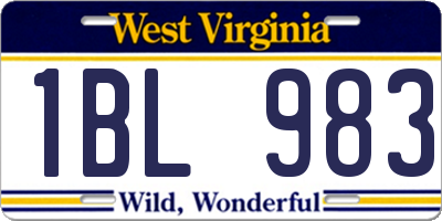 WV license plate 1BL983