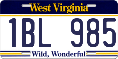 WV license plate 1BL985