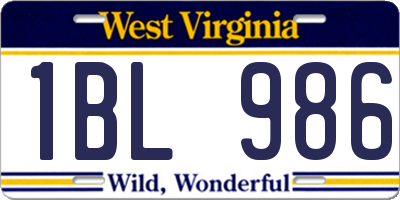 WV license plate 1BL986