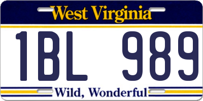 WV license plate 1BL989