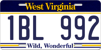 WV license plate 1BL992