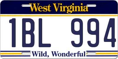 WV license plate 1BL994